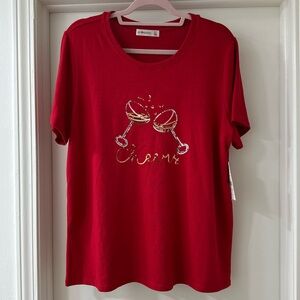 89th & Madison Sequin “Cheers” Red Sweater Top, Size XL, NWT